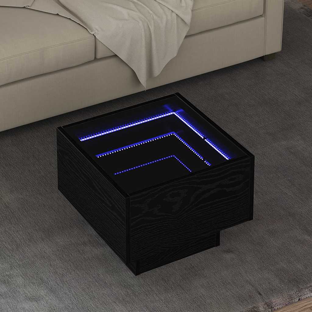 Kohvilaud LED -ribatuledega Must tamm 40 x 40 x 30 cm Tehispuit
