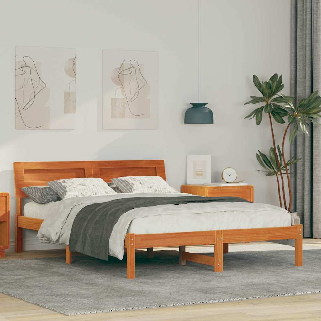 Voodi raam LED -ribatuledega Vahapruun 120 x 190 cm Männipuit