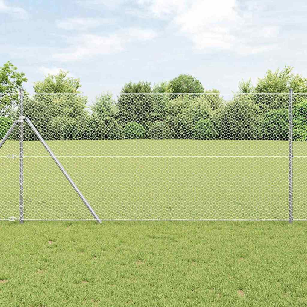 Aed koos postidega Hõbedane 1.4 x 10 m PVC kaetud teras