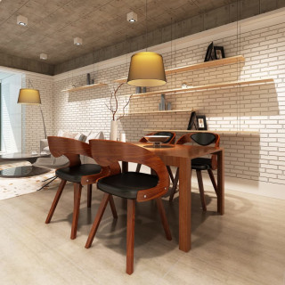 Комплект обеденных стульев 4 шт, коричневый, гнутое дерево и искусственная кожа