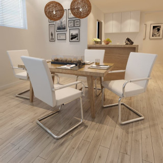 Обеденные стулья с пружинящими ножками, 4 шт, белая искусственная кожа