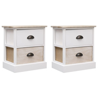 Прикроватные тумбочки 2 шт, белые и натуральные, 38 x 28 x 45 см, дерево павловния