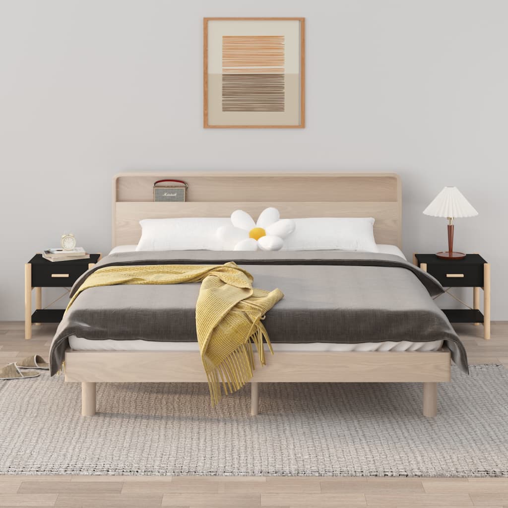 Прикроватные тумбочки 2 шт, черные, 42 x 38 x 45 см, искусственное дерево