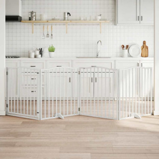 kokkupandav koeravärav uksega, 4 paneeli, valge 320 cm, pappel