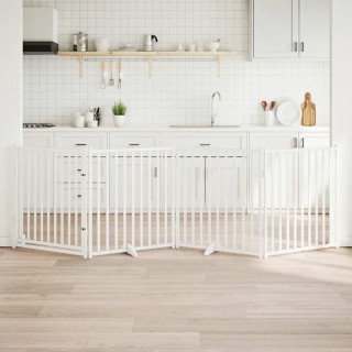 kokkupandav koeravärav uksega, 4 paneeli, valge 320cm, nulupuit