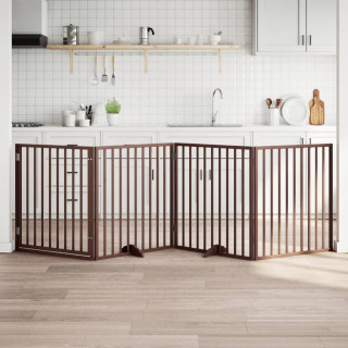 Складная калитка для собак с дверью, 4 панели, коричневая, 320 см, тополь