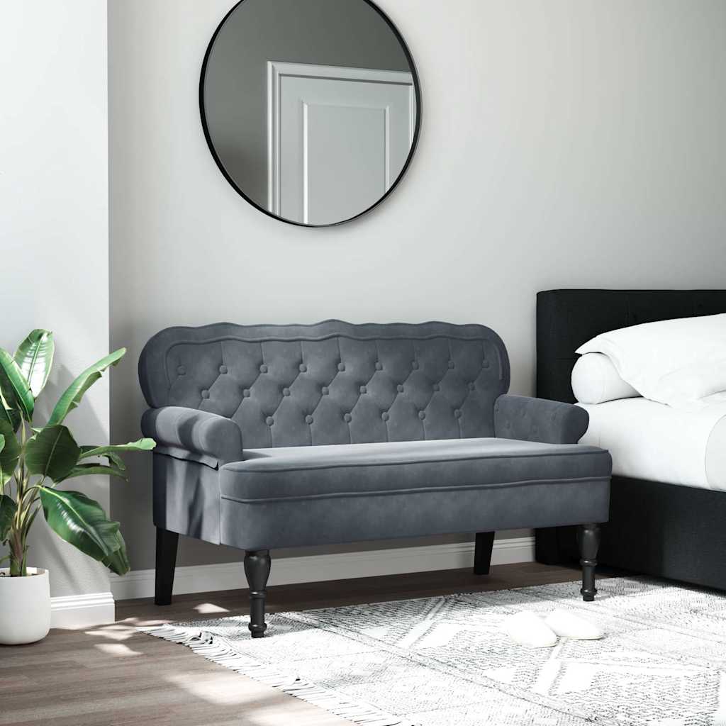 Велюровая скамья со спинкой, темно-серая, 119,5 x 64,5 x 75 см