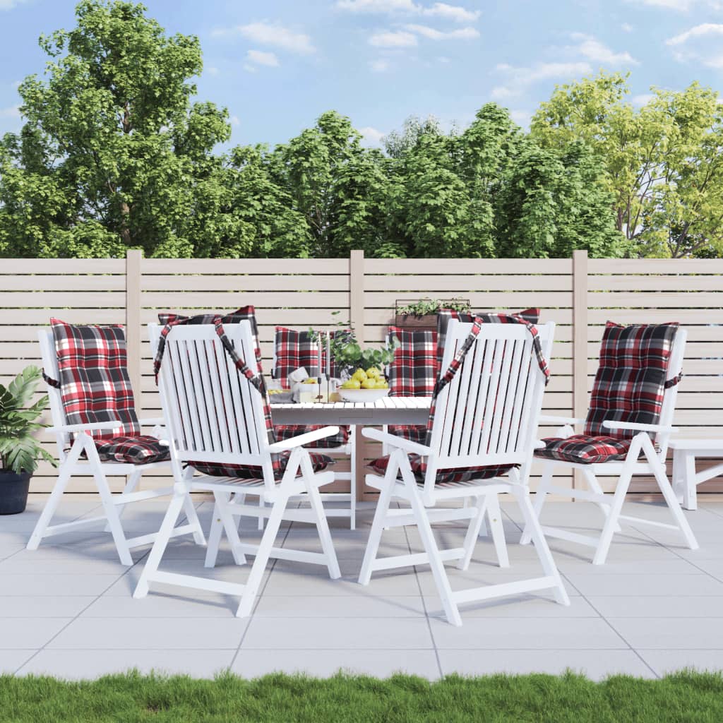 kõrge seljatoega toolipadjad 6 tk, punane ruudumuster, kangas