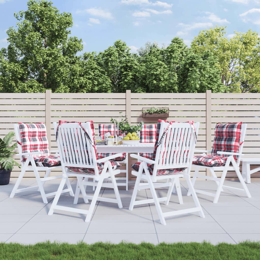 madala seljatoega toolipadjad 6 tk, punane ruudumuster, kangas