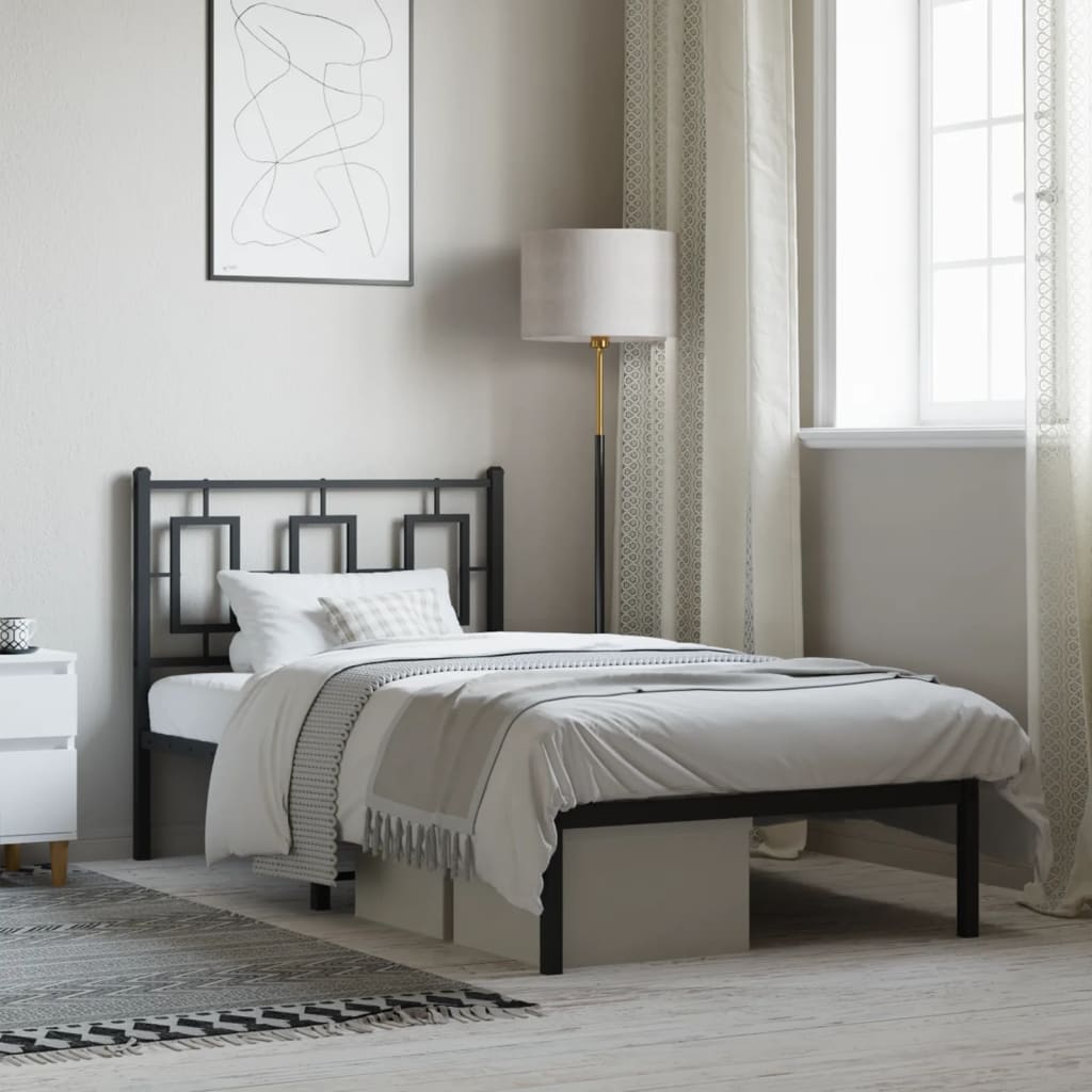 metallist voodiraam peatsiga, must, 90x200 cm