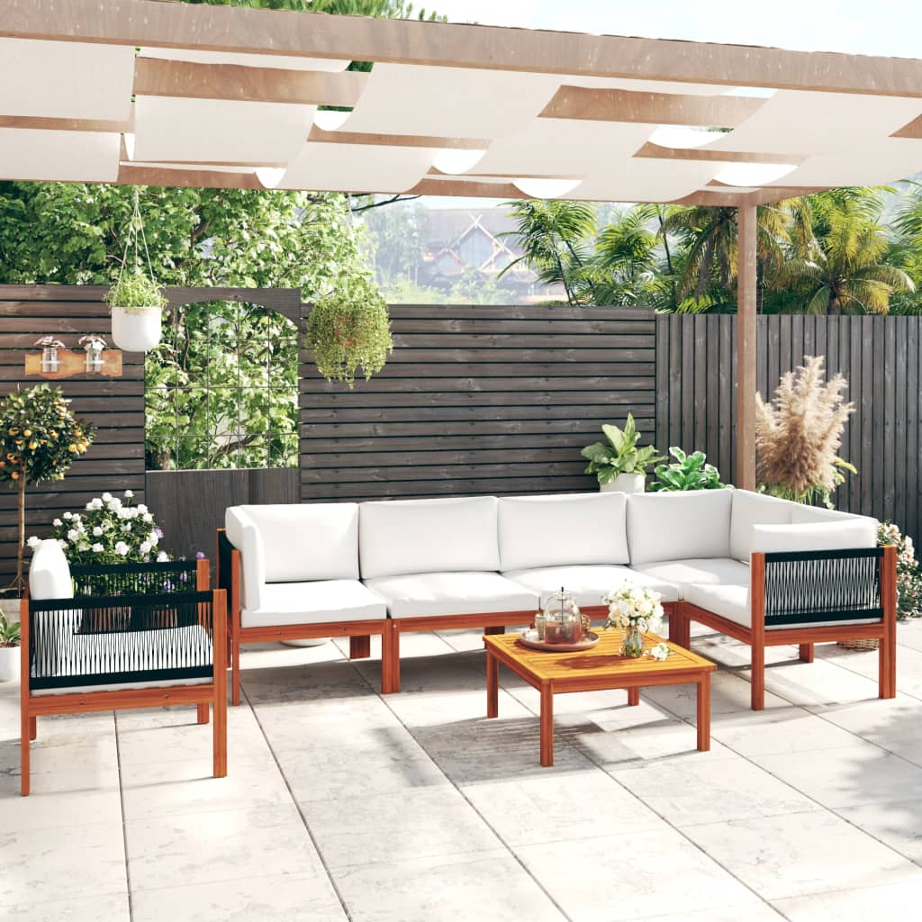 7-элементный комплект садовой мебели с подушками, кремовый, акация