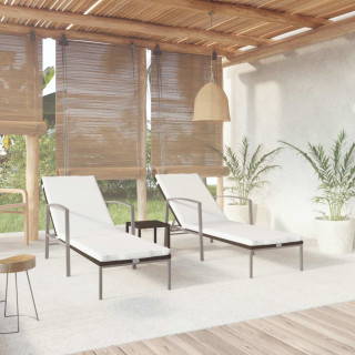 Комплект из 2 шезлонгов с столиком из полиротанга, коричневый