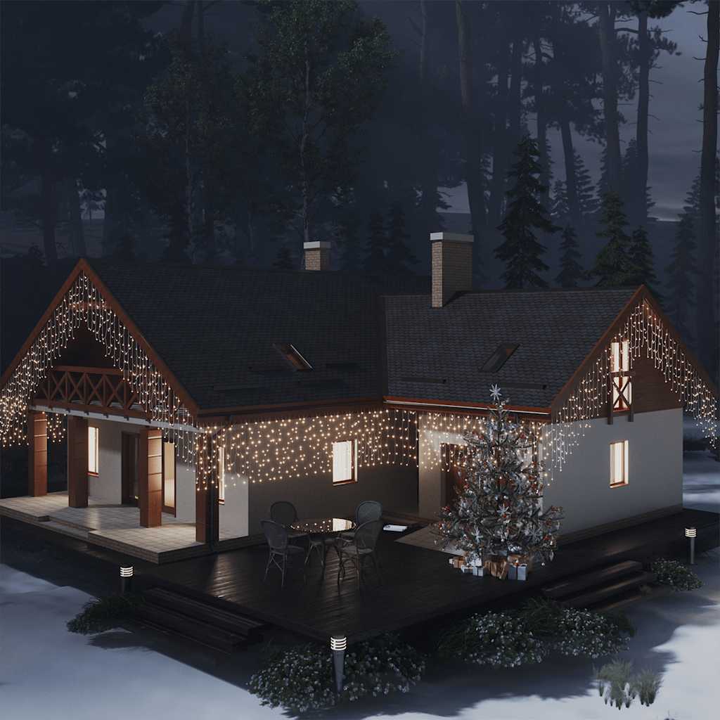 LED-valguskardin, 10 m, 400 LEDi, soe valge, 8 funktsiooni