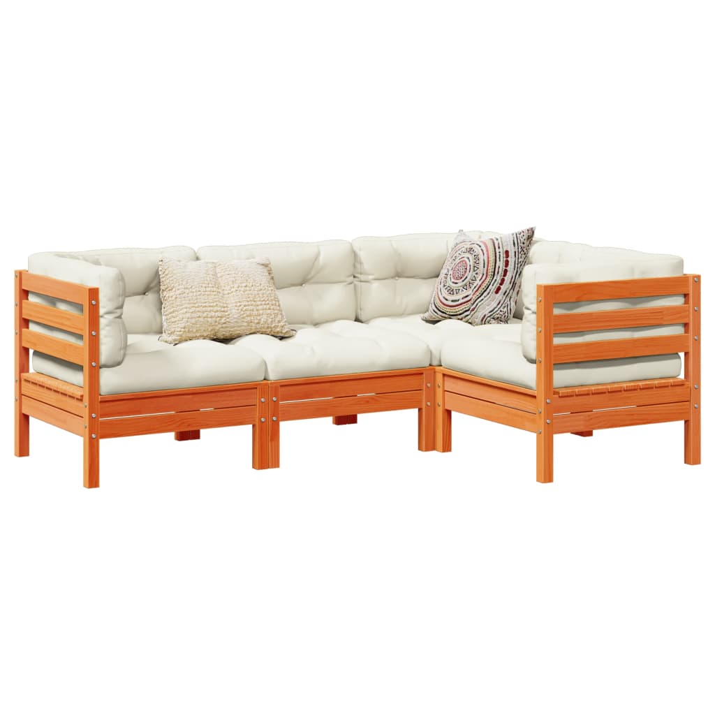 4-osaline aiadiivani komplekt patjadega, vahapruun, männipuit