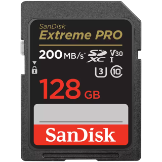 Карта памяти SanDisk Extreme PRO 128GB SDXC + 2 года RescuePRO Deluxe до 200MB/s чтение и 90MB/s запись, UHS-I, Class 10, U3, V30