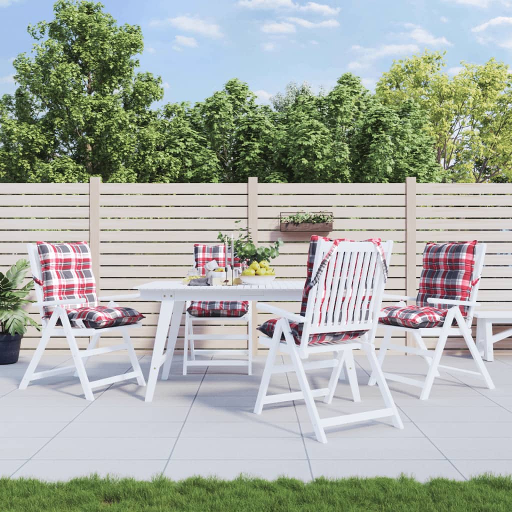 madala seljatoega toolipadjad 4 tk, punane ruudumuster, kangas