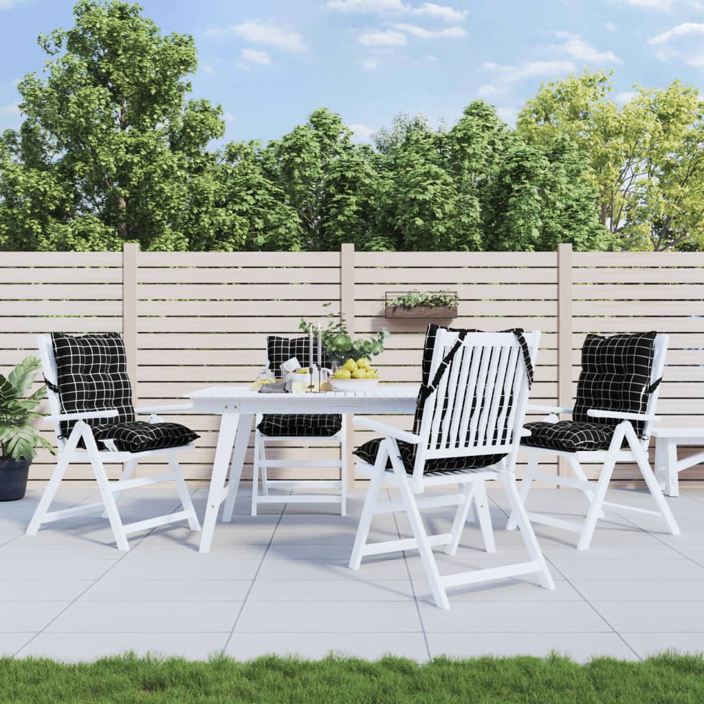 madala seljatoega toolipadjad 4 tk, must ruudumuster, kangas