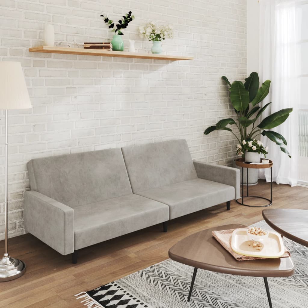 Двухместный диван-кровать, светло-серый, велюр