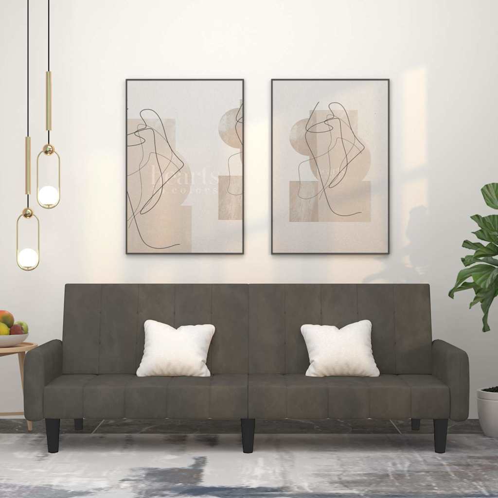 Двухместный диван-кровать, темно-серый, бархат