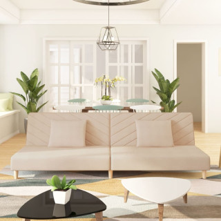 Двухместный диван-кровать с подушками, кремовый, тканевый