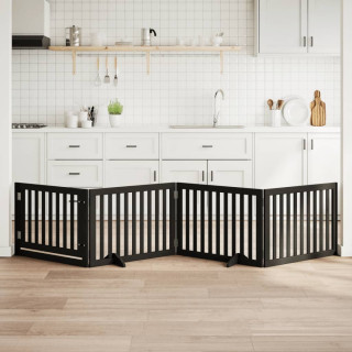 kokkupandav koeravärav uksega, 4 paneeli, must 320 cm, pappel