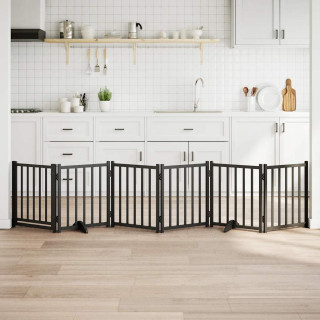 kokkupandav koeravärav uksega, 6 paneeli, must 300 cm, nulupuit