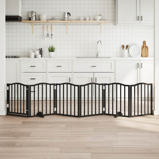 kokkupandav koeravärav uksega, 6 paneeli, must 300 cm, pappel