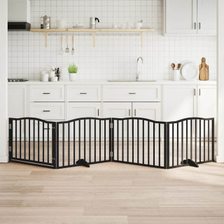 koeravärav uksega, kokkupandav, 4 paneeli, must, 320 cm, paplipuit