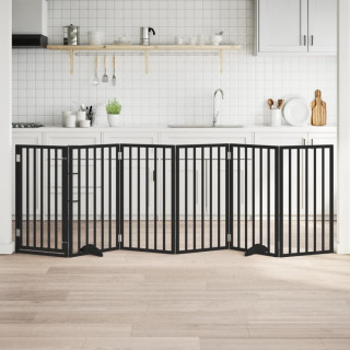 kokkupandav koeravärav uksega, 6 paneeli, must 300 cm, pappel