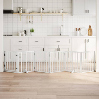 kokkupandav koeravärav uksega, 6 paneeli, valge 300 cm, pappel