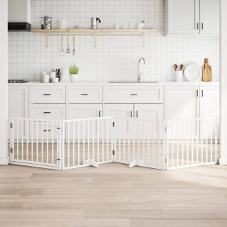 kokkupandav koeravärav uksega, 4 paneeli, valge 320 cm, pappel
