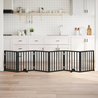 kokkupandav koeravärav uksega, 6 paneeli, must 300 cm, pappel