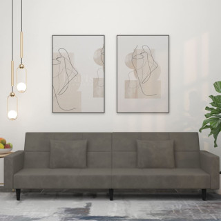 Двухместный диван-кровать с подушками, темно-серый, велюр