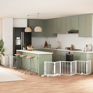 kokkupandav koeravärav uksega, 12 paneeli, valge 600 cm, pappel