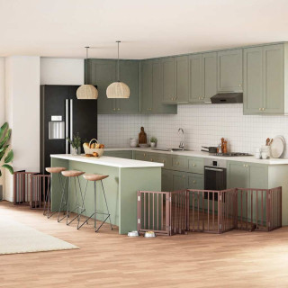 kokkupandav koeravärav uksega, 12 paneeli, pruun 600 cm, pappel