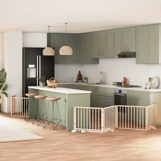 kokkupandav koeravärav uksega, 6 paneeli, 480 cm, paplipuit