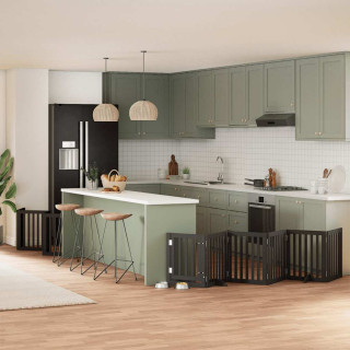 kokkupandav koeravärav uksega, 12 paneeli, must 600 cm, pappel