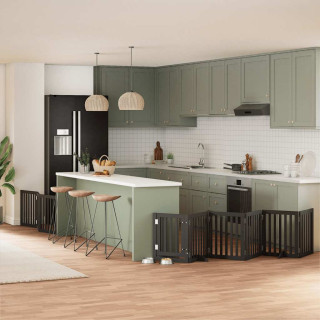 kokkupandav koeravärav uksega, 9 paneeli, must 450 cm, pappel