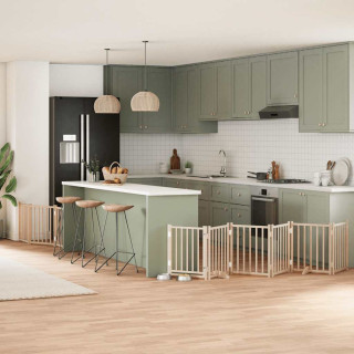 kokkupandav koeravärav uksega, 9 paneeli, 450 cm, paplipuit