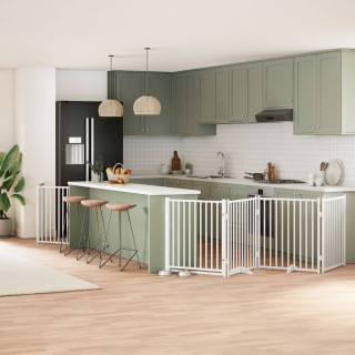 Складная калитка для собак с дверью, 6 панелей, белая, 480 см, тополь