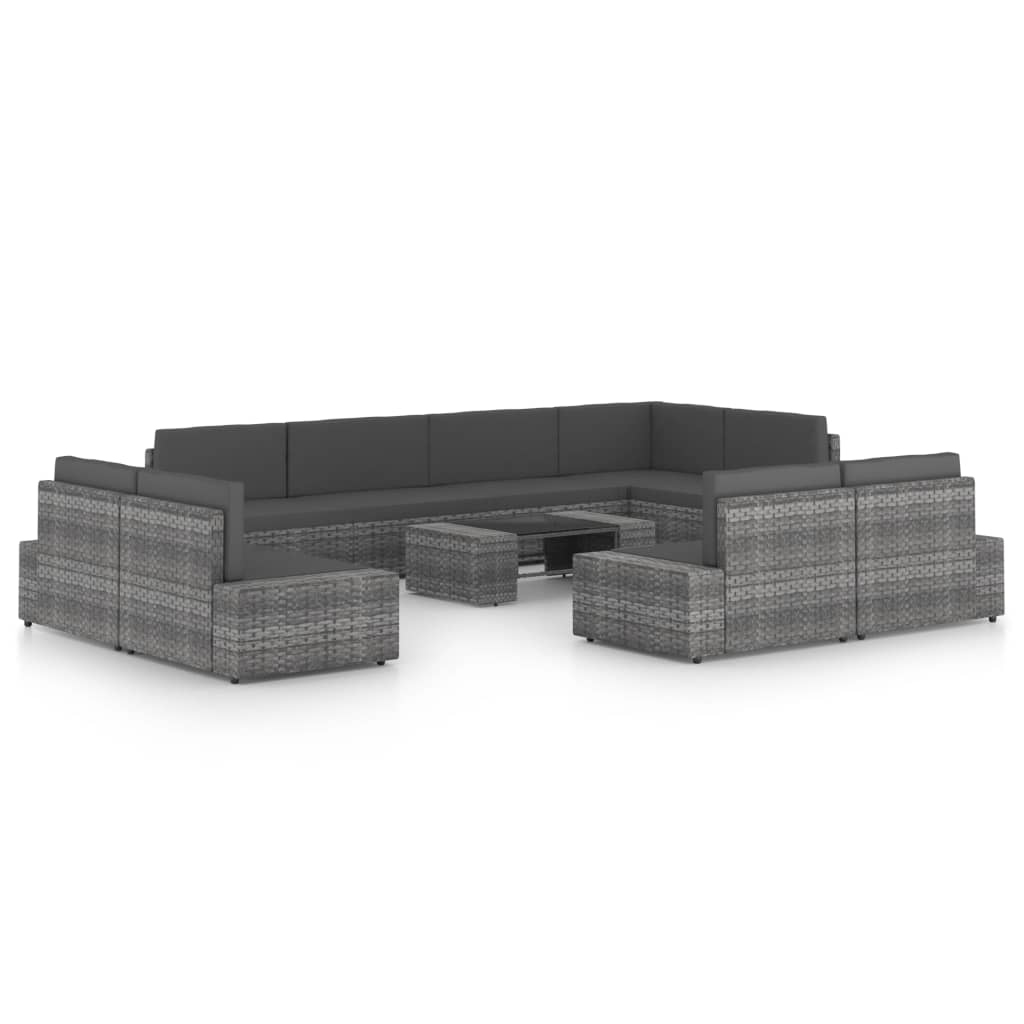 10-предметный комплект садовой мебели с подушками, серый, полиротанг