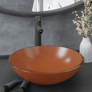 vannitoavalamu kraani ja äravoolupesaga, pruun karastatud klaas