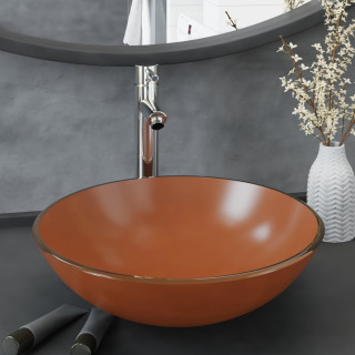 Комплект для ванной комнаты: раковина из коричневого закаленного стекла с краном и донным клапаном