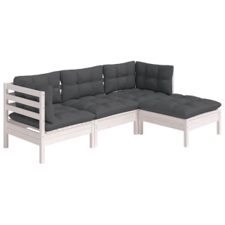 4-osaline aiamööbli komplekt istmepatjadega, valge, männipuit