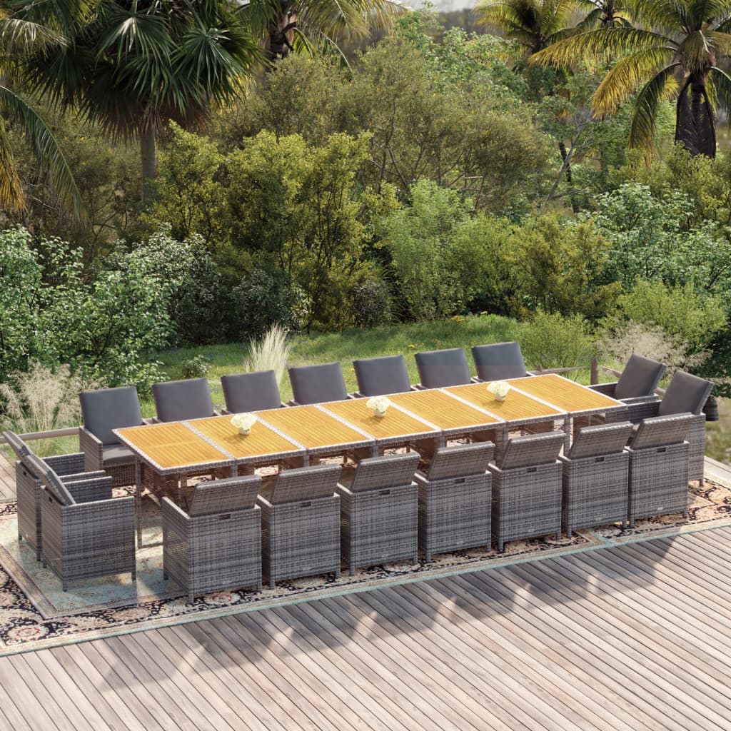 19-osaline aiamööbli komplekt patjadega, hall, polürotang