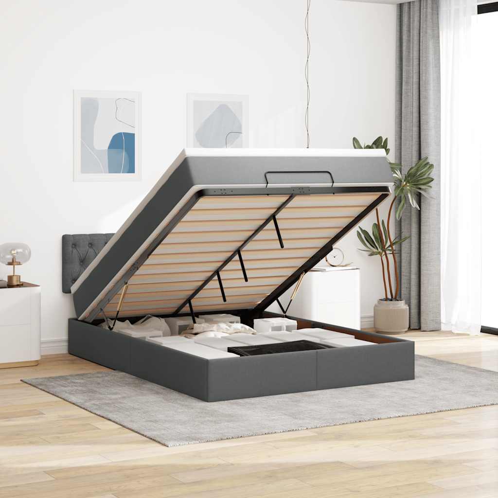 пуф-кровать без матраса и светодиодов, темно-серый, 140x190см, ткань