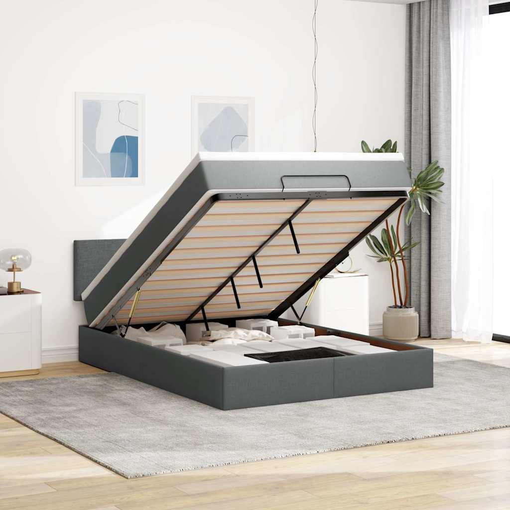 ottomani voodi madratsita ja LED, tumehall, 140x190cm, kangas