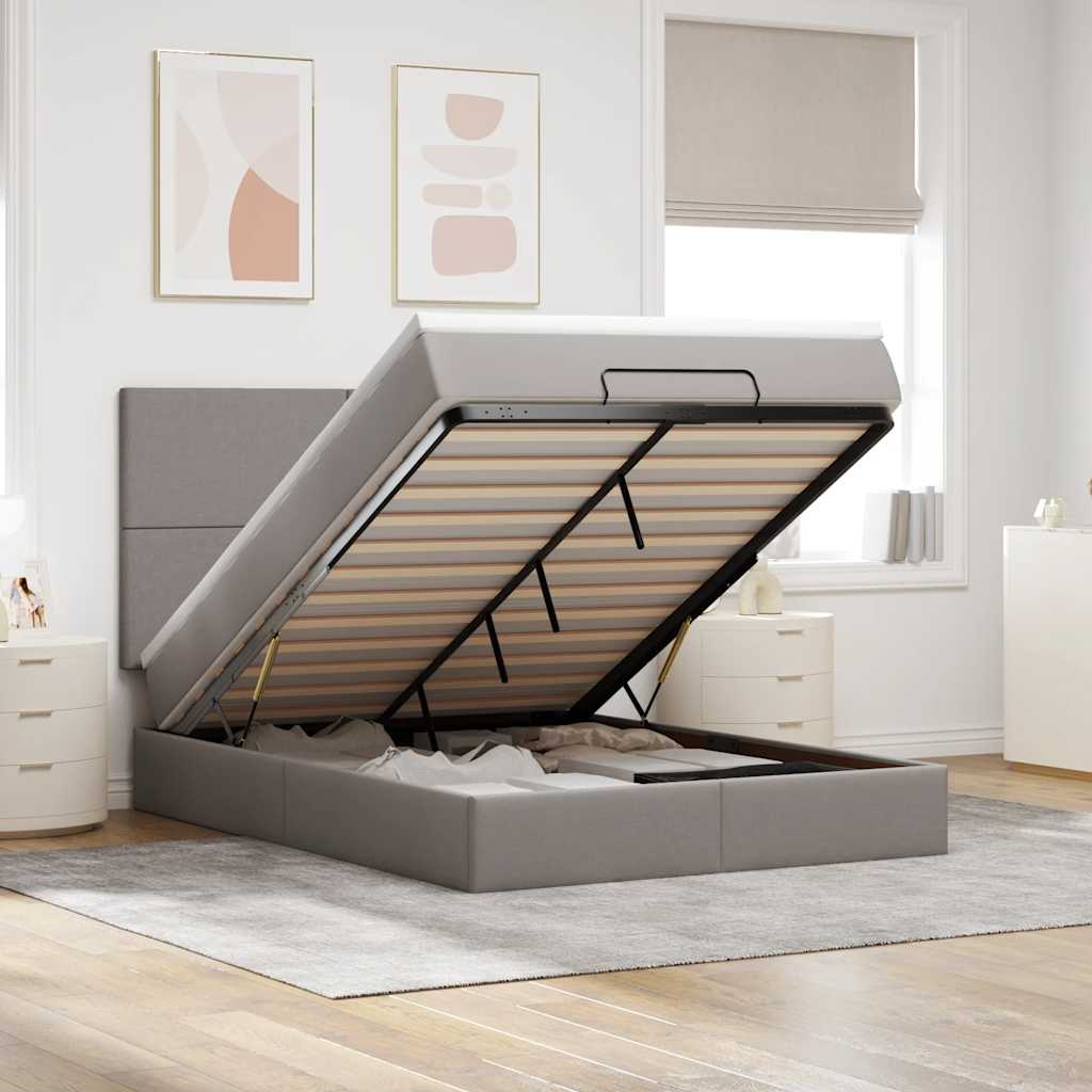 пуф-кровать с матрасом и светодиодами, коричневато-серый, 140x200 см, ткань