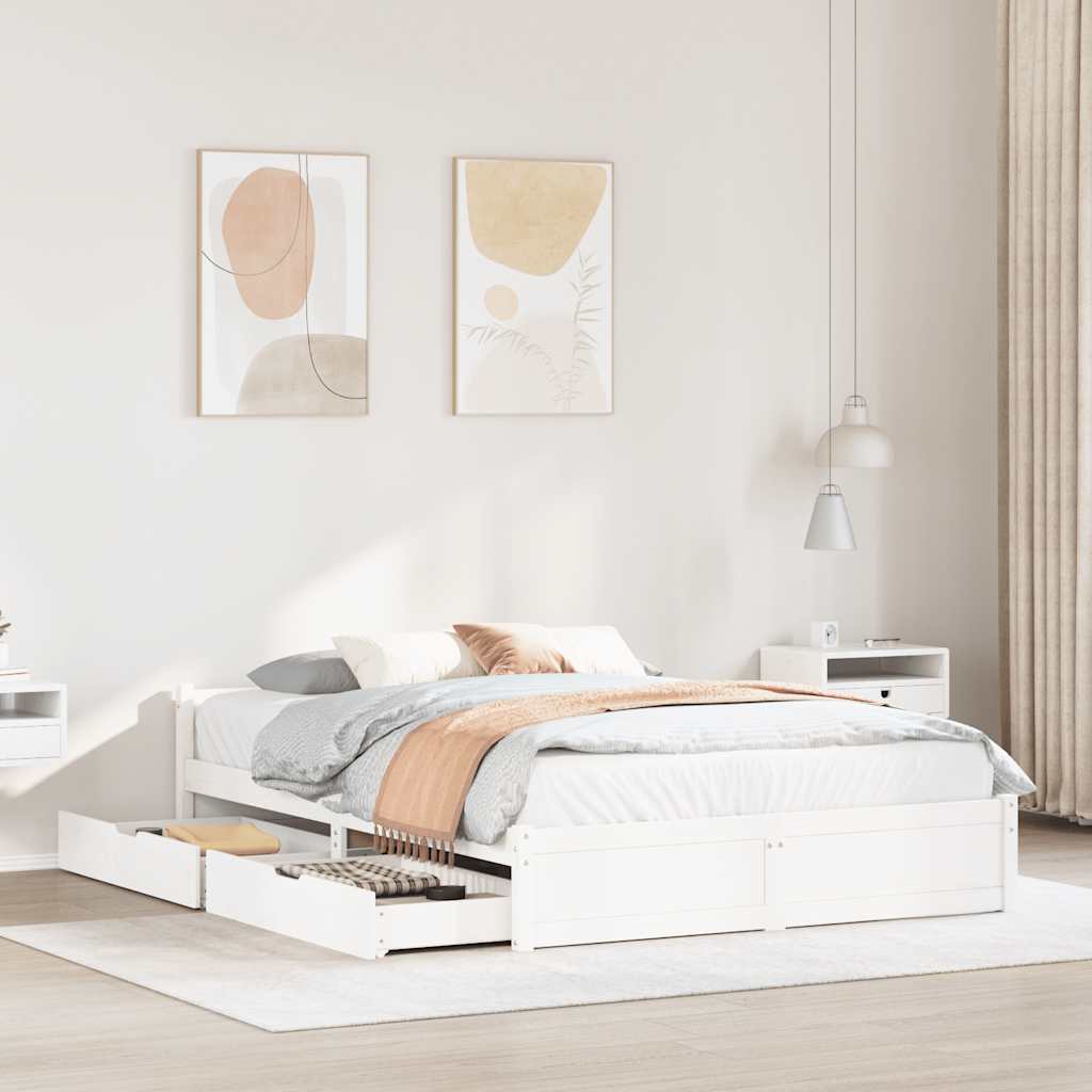 voodiraam ilma madratsita, valge, 135 x 190 cm, männipuit