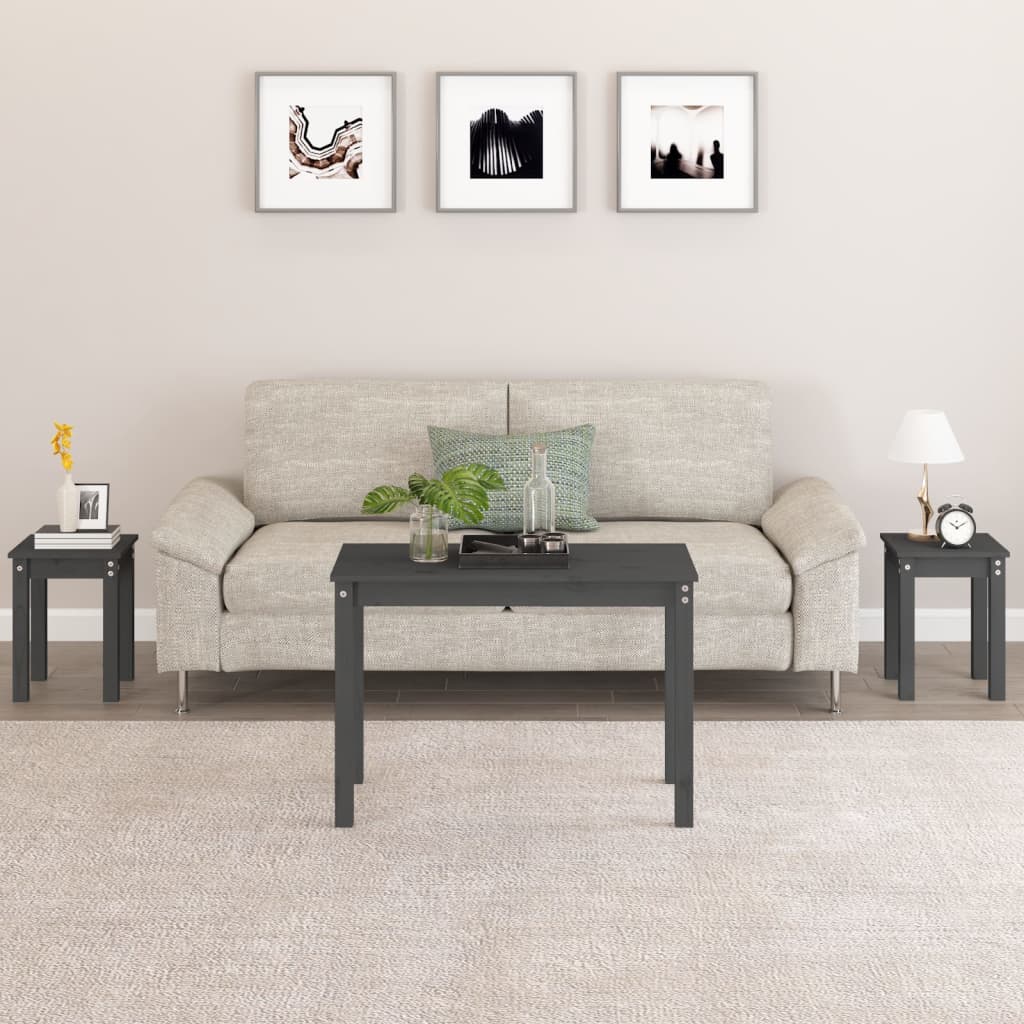 Комплект из 3-х журнальных столиков, серый, сосна